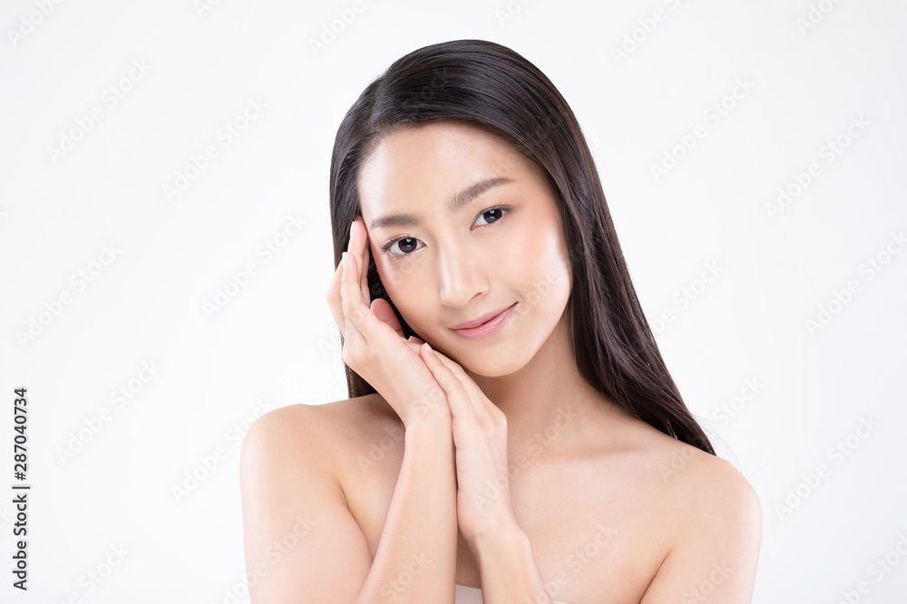 Beautiful Asian woman touching soft cheek smile with clean and fresh skin Happiness and cheerful with positive emotional,isolated on white background,Beauty and Cosmetics Concept Beautiful Asian woman touching soft cheek smile with clean and fresh skin Happiness and cheerful with positive emotional,isolated on white background,Beauty and Cosmetics Concept