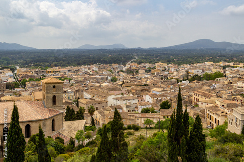 Panoramic view from castle San Salvador over the city of Arta at the east coast of balearic island Mallorca, Spain photo