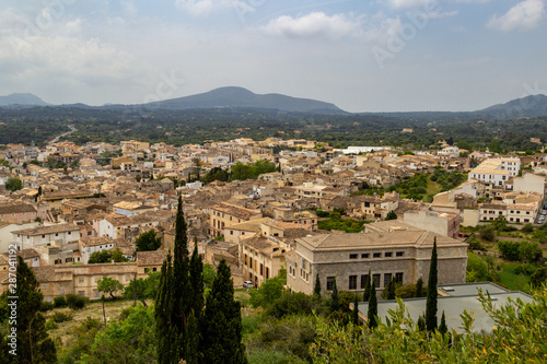 Panoramic view from castle San Salvador over the city of Arta at the east coast of balearic island Mallorca, Spain photo