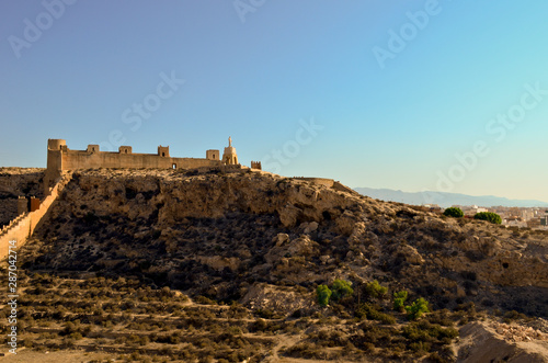 Mountain view and old construction in the area of Alcazaba, Almeria