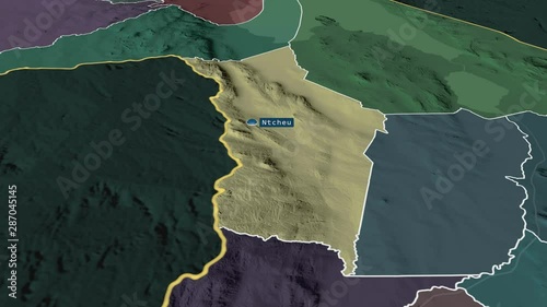 Ntcheu - district of Malawi with its capital zoomed on the administrative map of the globe. Animation 3D photo