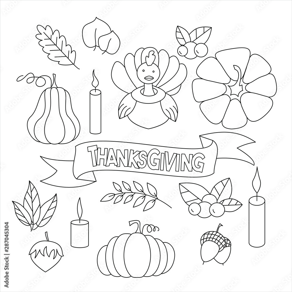 Coloring Pages. Coloring book. Thanksgiving. Colouring pictures. Vector illustration.
