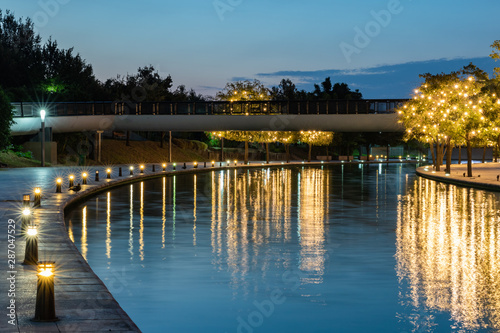 MONTERREY, NUEVO LEON / MEXICO - July 11, 2019: Dawn in the middle of the river walk in Monterrey