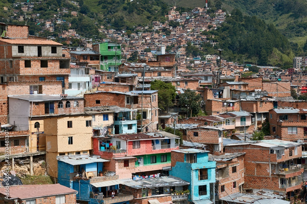 Panoramic view of the district Comuna 13 in Medellin, Colombia, known as previous territory of drug cartels and conflicts