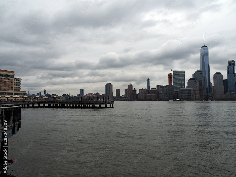 J Owen Grundy Park and New York city skyline at the hudson river
