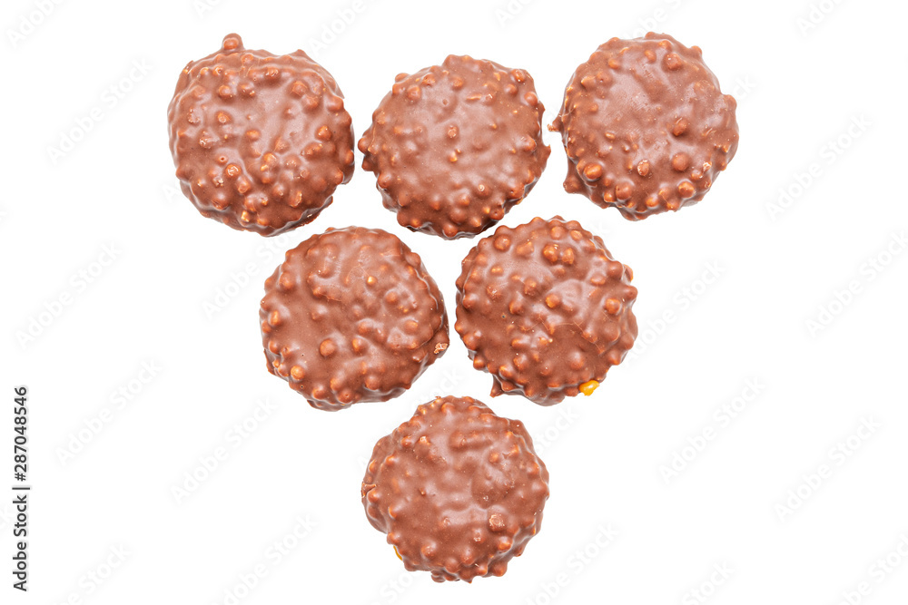 Six сookies with chocolate icing on white background, isolated Six сookies with chocolate icing on white background, isolated