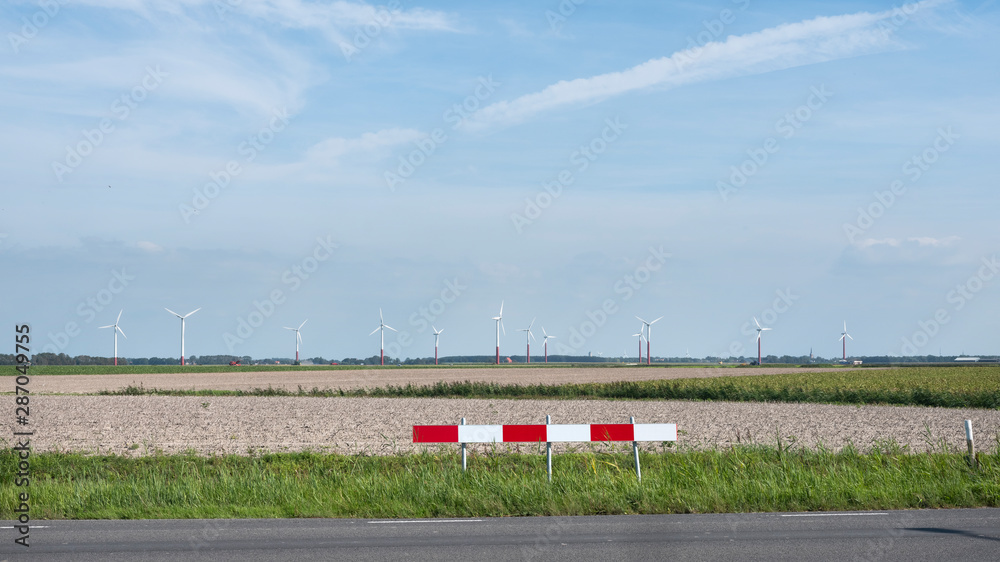 Fototapeta premium landscape with wind turbines in the dutch province of friesland under blue sky in summer