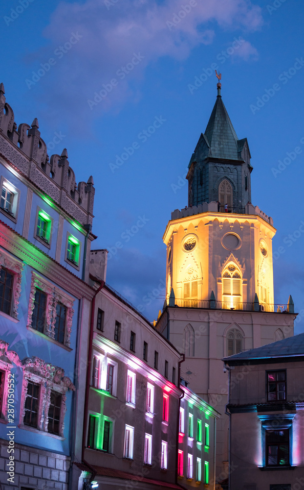 Fototapeta premium iluminated old town in Lublin