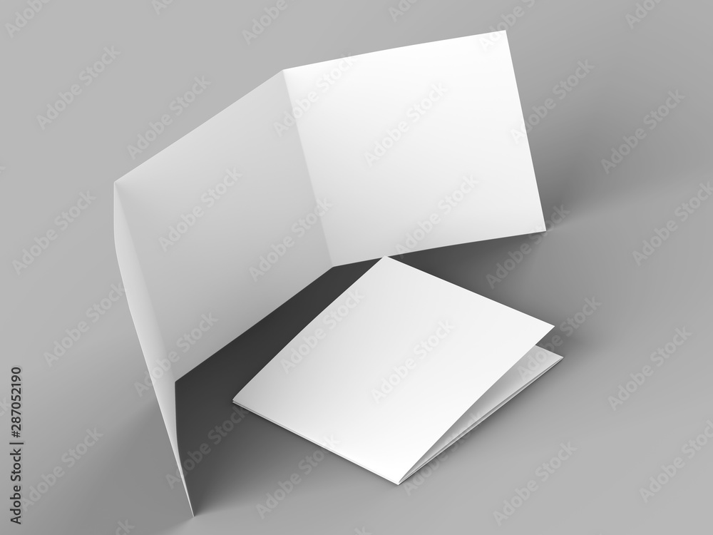 Open tri-folded leaflet in square format. 3d illustration Open tri-folded leaflet in square format. 3d illustration