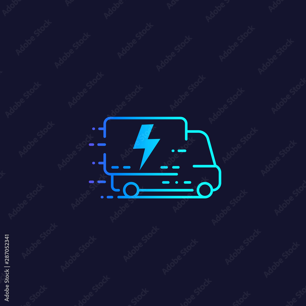 electric van, delivery truck vector line icon