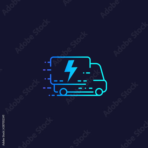 electric van, delivery truck vector line icon