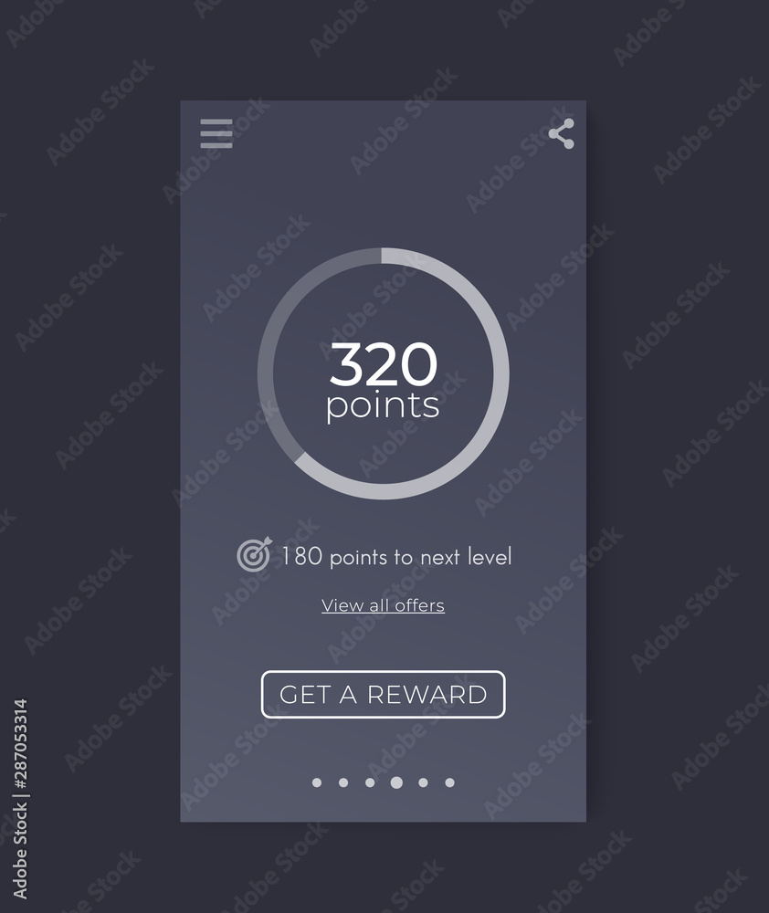 Reward app interface, mobile ui design, vector Reward app interface, mobile ui design, vector