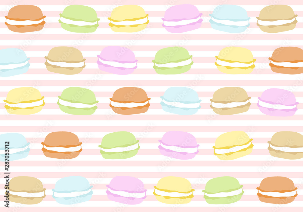 マカロンとボーダー柄の背景 ベクターイラスト マカロンとボーダー柄の背景 ベクターイラスト