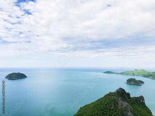 Beautiful scenery looking the islands from the mountain at Khao Lom Muak Thailand.
