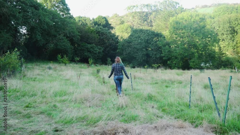 Girl walking in English field in Summertime Girl walking in English field in Summertime