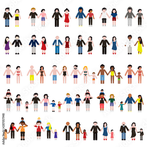Young family and couples set. Vector. © kenshi991