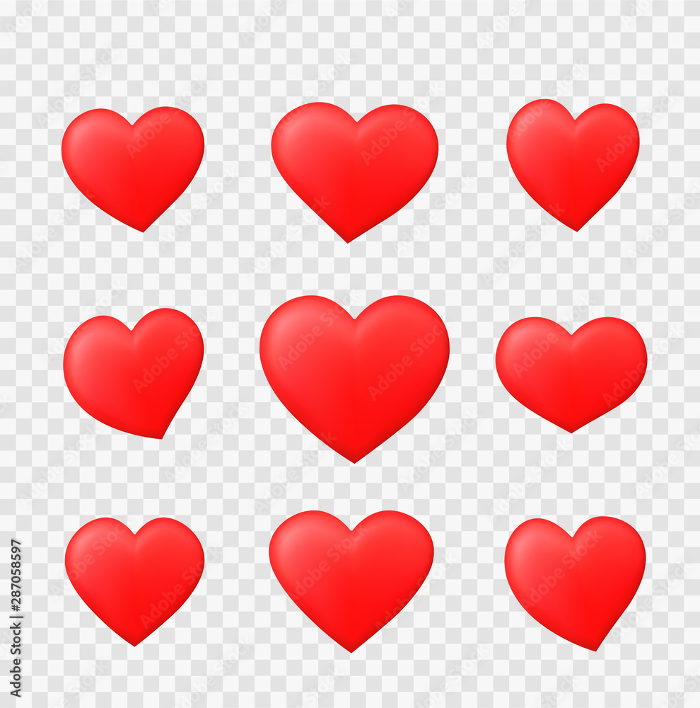 Perfect red hearts set. Realistic - stock vector.