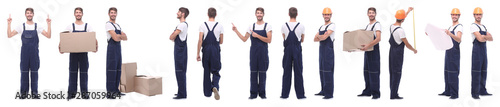 panoramic collage of skilled handyman isolated on white