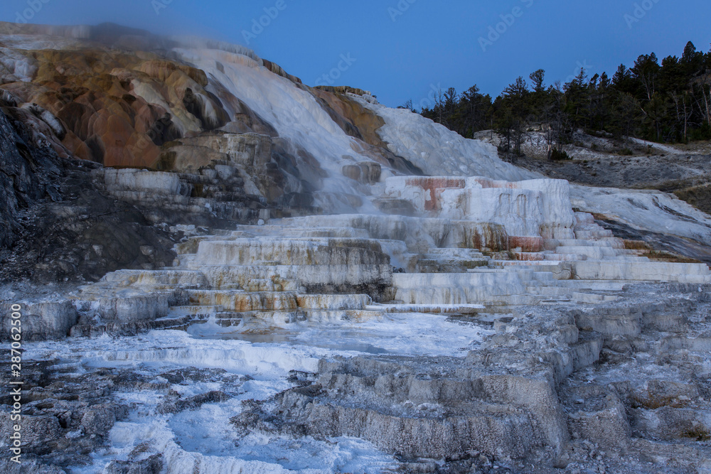 Night view of Mammoth Hot Springs, Yellowstone National Park, Wyoming, USA