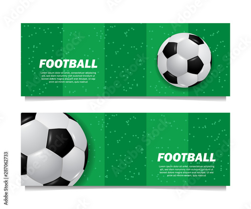 3D ball soccer football top view on the green grass field banner template © andinur