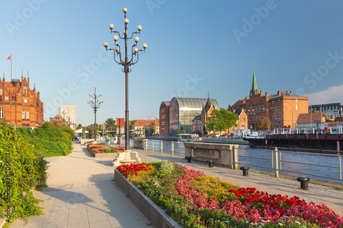 Bydgoszcz. Old Town. View of the Brda River waterfront and city architecture