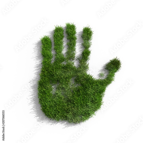 handprint made of grass isolated on white