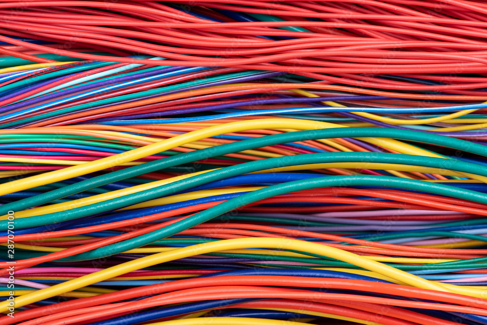Multicolored electrical computer cable closeup