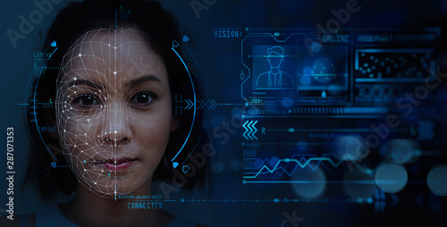 Foto Facial Recognition System concept with Face Recognition and 3D scanning interface