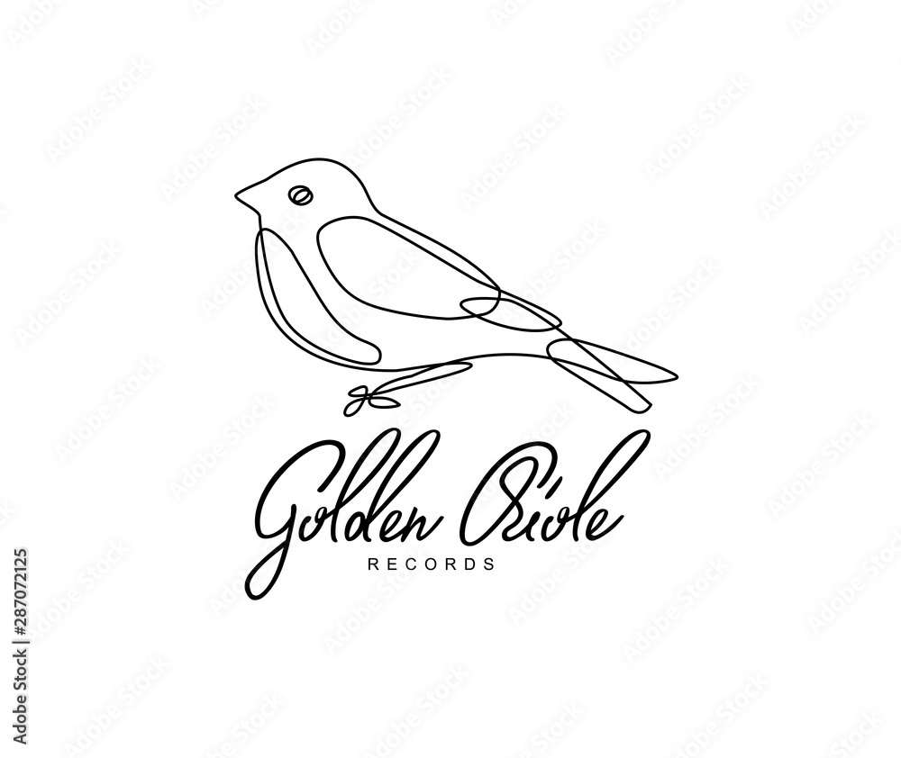 Golden Oriole bird with handwritten lettering in line style Golden Oriole bird with handwritten lettering in line style