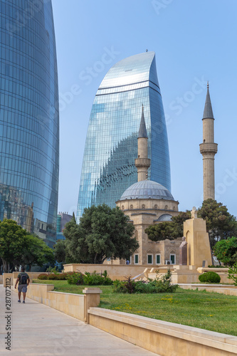 Turkish Sunni mosque near Baku flame towers