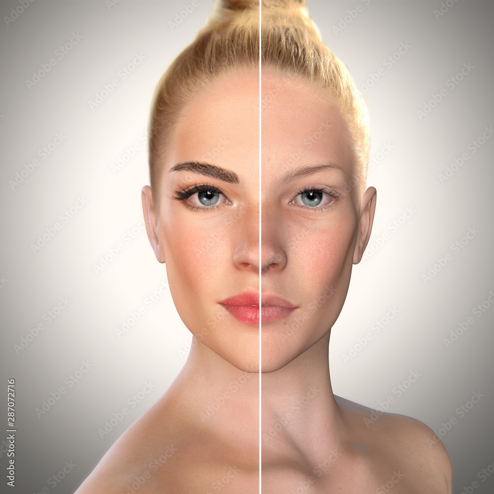 3d beauty comparison before and after, Eyebrow microblading,permanent makeup,lip fillers Stock Illustration | Adobe