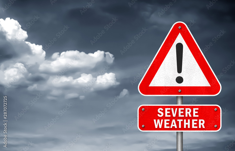 Severe Weather Road Sign Warning Stock Photo Adobe Stock
