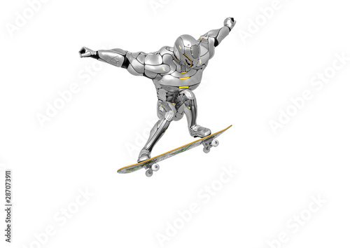 sci fi astronaut cartoon on the skate board in a white background