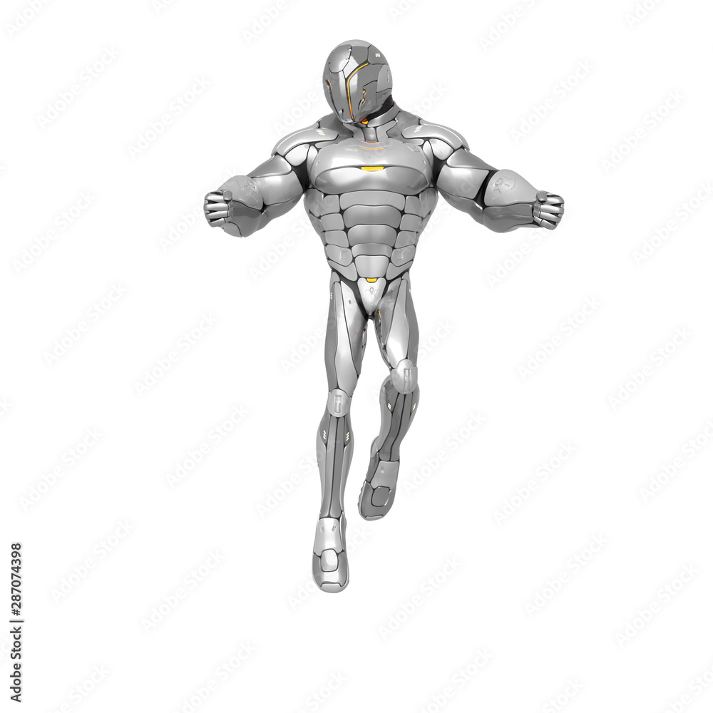 sci fi astronaut cartoon is is floating on the air in a white background