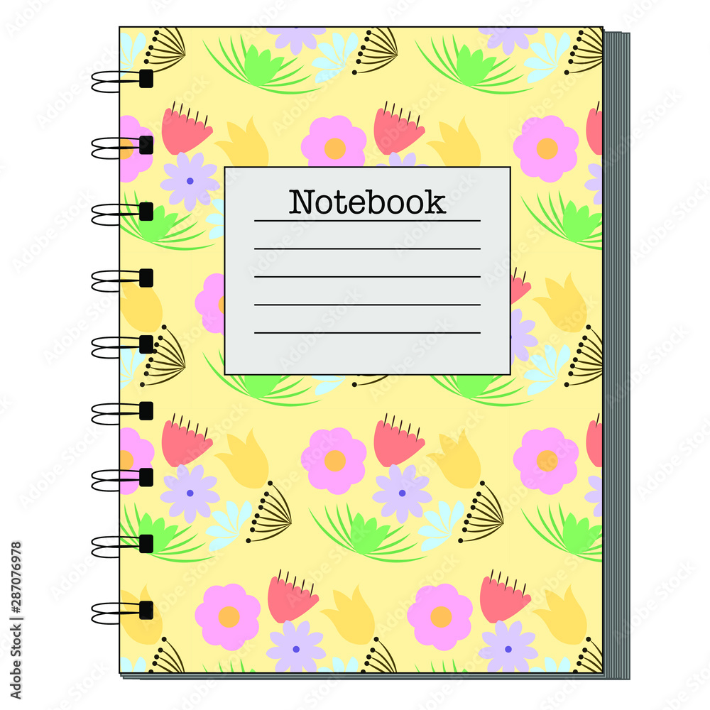 Colorful floral notebook,  simple design. Modern abstract vector design for paper, cover, fabric, interior decor. Soft pastel colors for kids/children bedroom