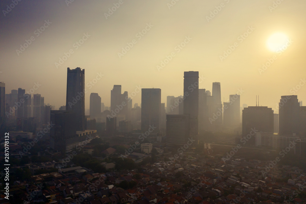 Air polluted in Jakarta downtown at dusk time