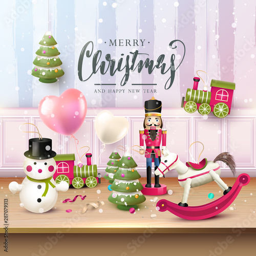Christmas wooden toys greeting card