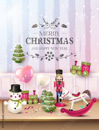 Christmas wooden toys greeting card