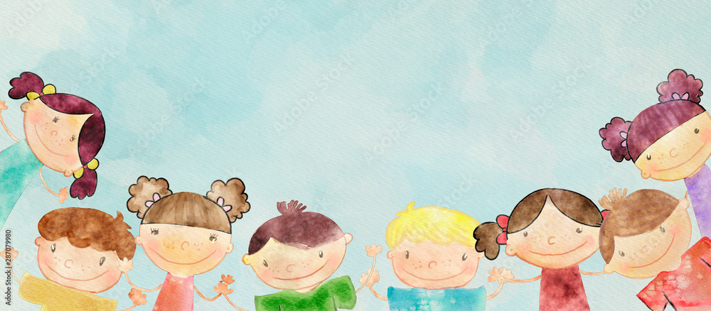 Happy children. Watercolor banner Stock Illustration | Adobe Stock