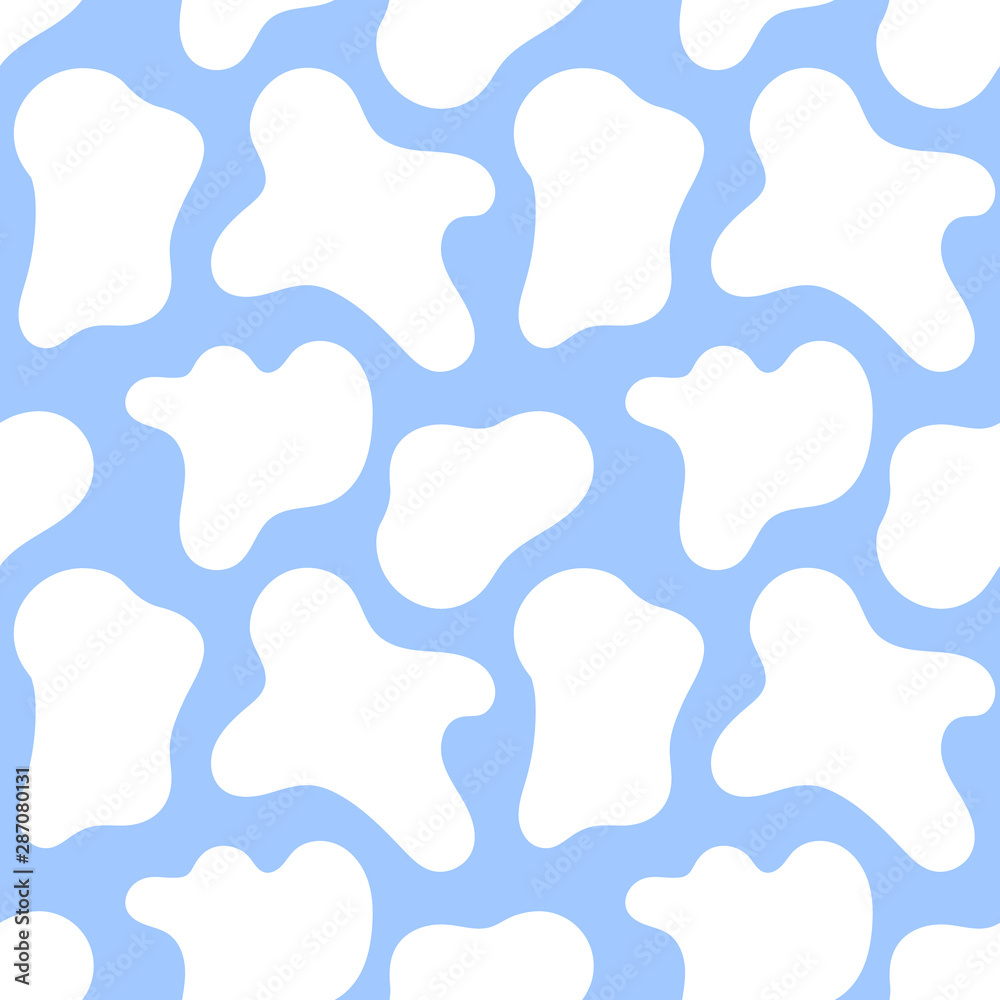 White cow spots on blue background seamless pattern or animal print or dalmatian dog stains. Vector illustration Eps 10 White cow spots on blue background seamless pattern or animal print or dalmatian dog stains. Vector illustration Eps 10