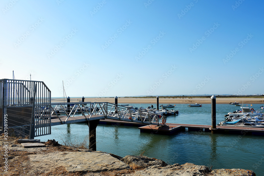 Fishing boats on the coast of the Bay of Puerto Real in Cadiz. Andalusia Spain. Europe. August 14, 2019