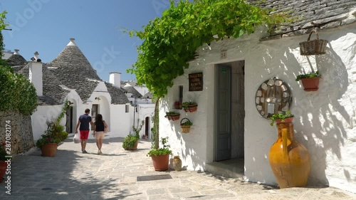 Scenic sight in Alberobello, the famous Trulli village in Puglia (Apulia), southern Italy.