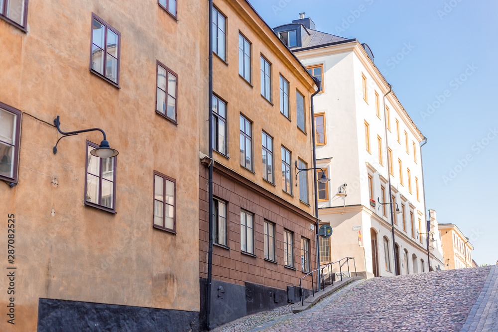 Old Town in Stockholm in a summer day. One of the many streets of the Old town. Classic european architecture.