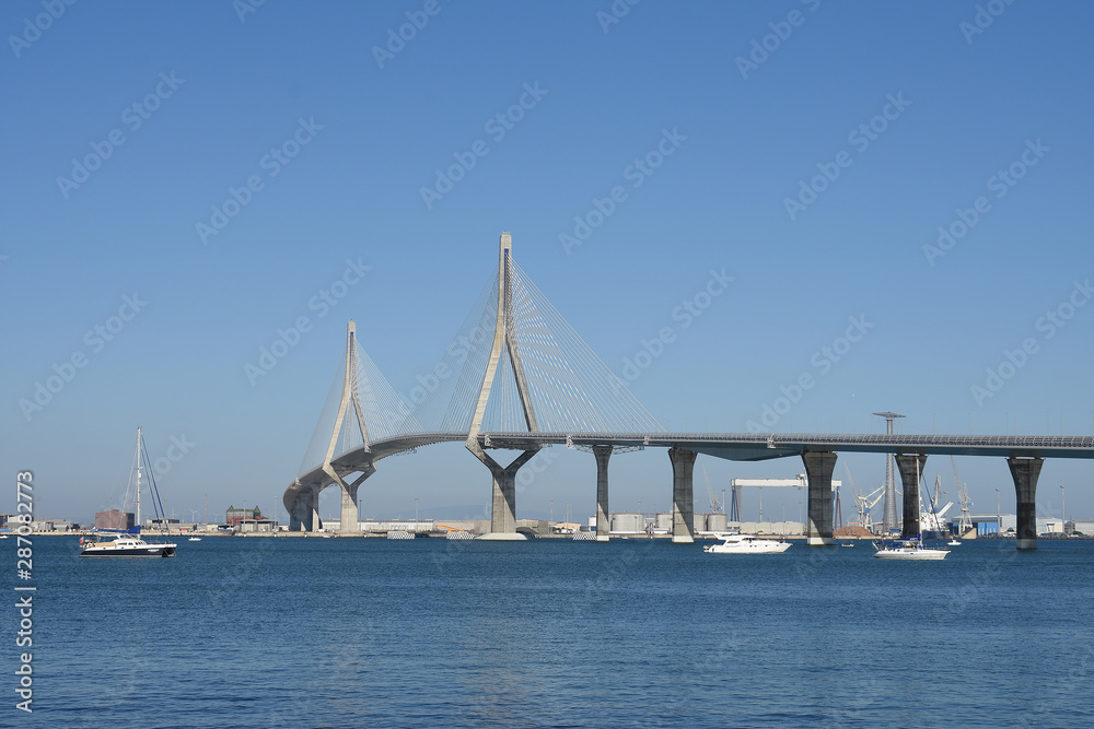 Obraz premium Constitution Bridge, called La Pepa, on the coast of the capital city of Cádiz. Andalusia. Spain. Europe. August 12, 2019