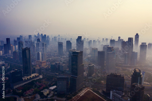 Jakarta city with air pollution at morning