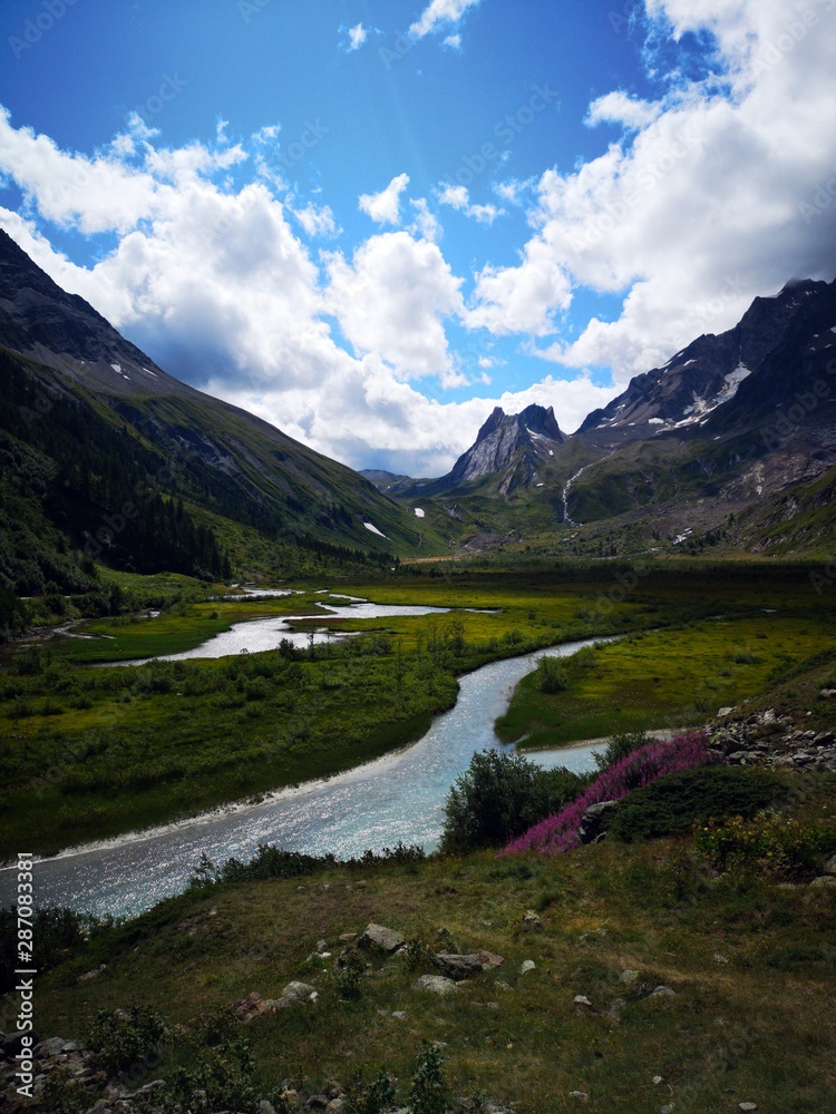 Lake in the mountains - Landscape in the mountains -  Val Veny, Courmayeur, Monte Bianco - Italy - Lac Combal - Glacier du Miage