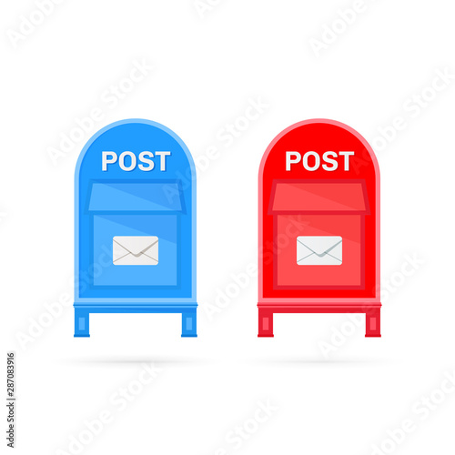 Red and blue post boxes