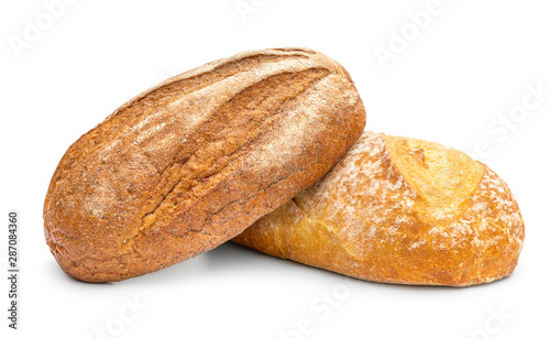 Buckwheat bread with wheat bread on white background.