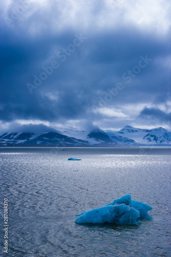 Icebergs floating in a fjord in the Arctic circle, Hornsund, Norway photo