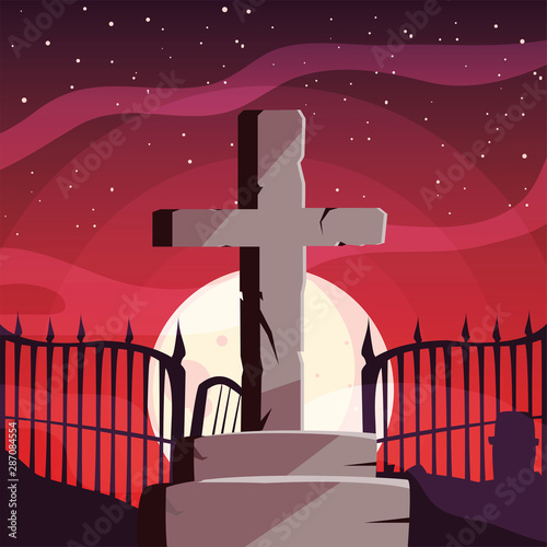 cement cross happy halloween celebration design